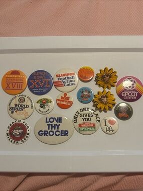 Vintage 80s Decorative Retro Pins Buttons BUNDLE